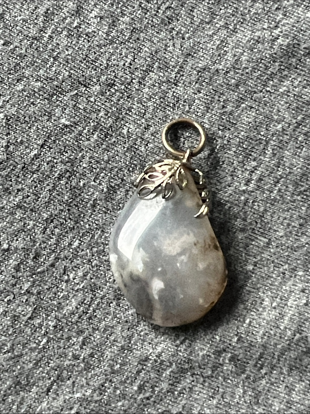 Agate Teardrop Pendant / Natural Sakura White and Cherry Blossom Stone